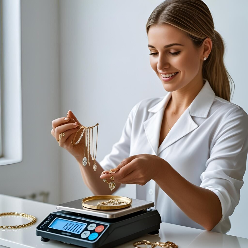 Operatore Compro Oro Smart durante la pesatura dell'oro